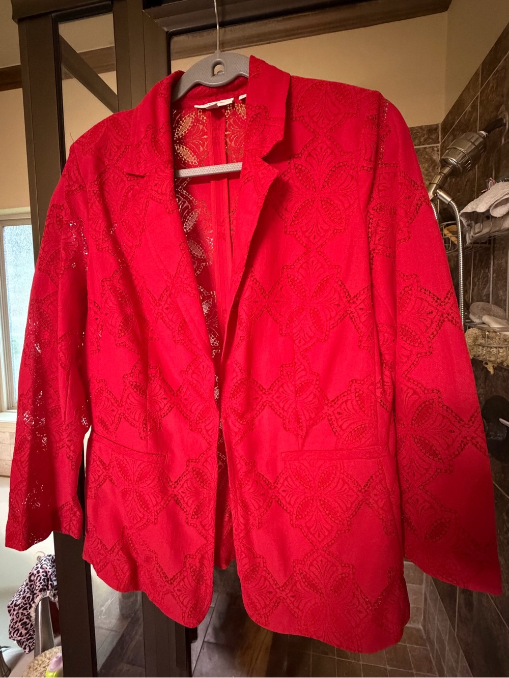 Chico's Bright Red Lace-Overlay Blazer